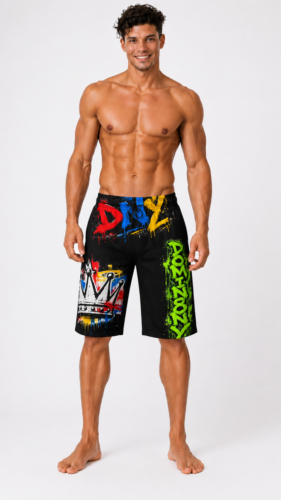 DOMIN8NY Graffiti Crown Over-the-Knee Shorts — product image 8