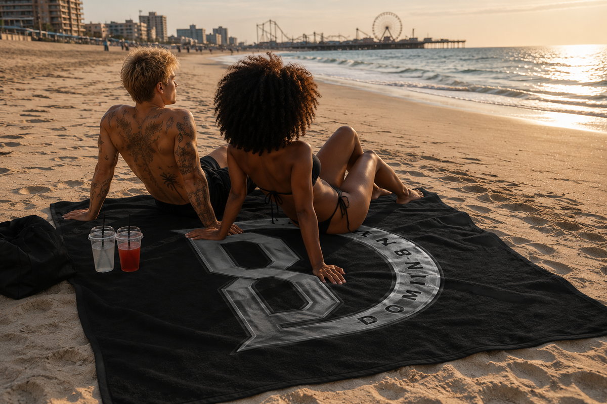 DOMIN8NY beach towel, travel lifestyle view
