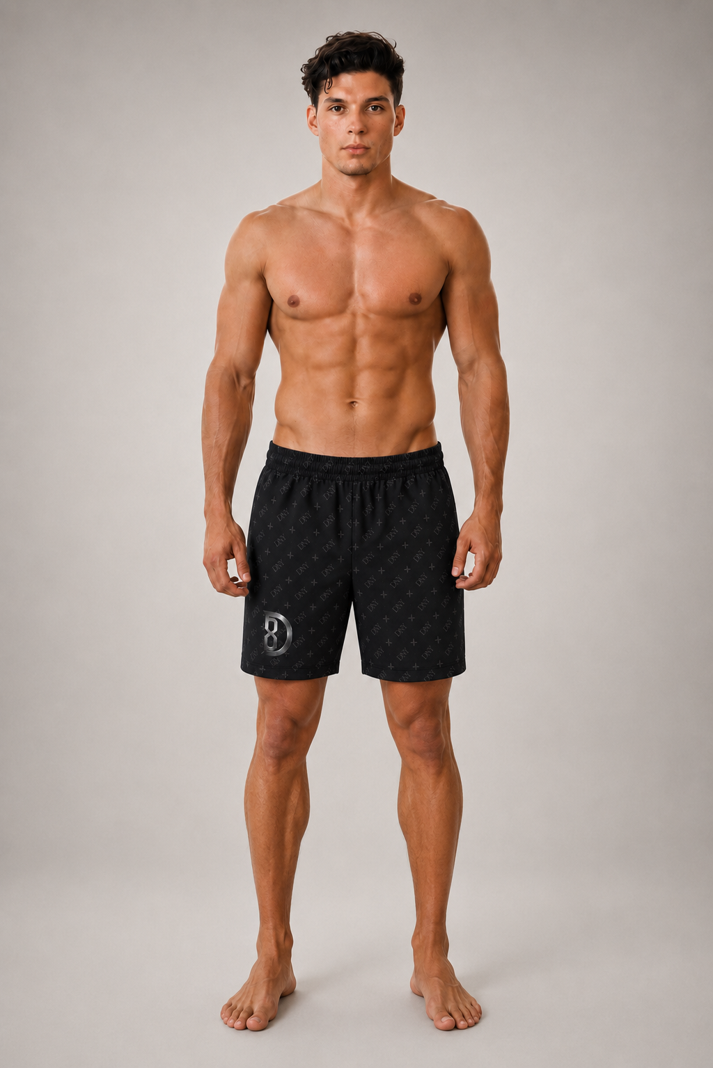 DOMIN8NY lined beach shorts, waistband detail
