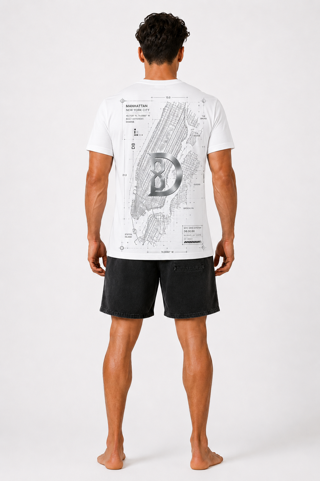 DOMIN8NY NYC Blueprint graphic T-shirt, New York lifestyle view
