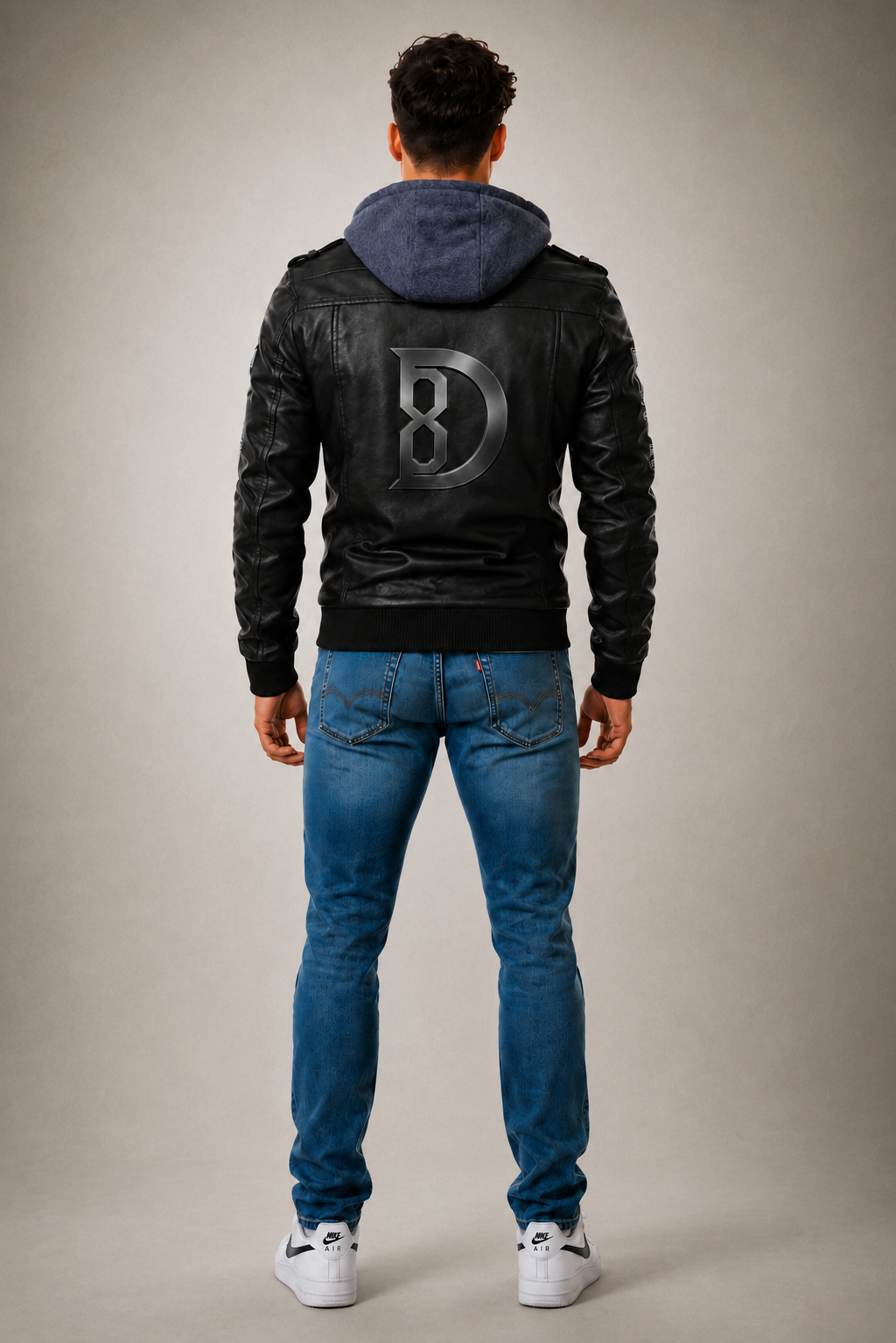 DOMIN8NY men's hooded zip-up jacket, lifestyle view