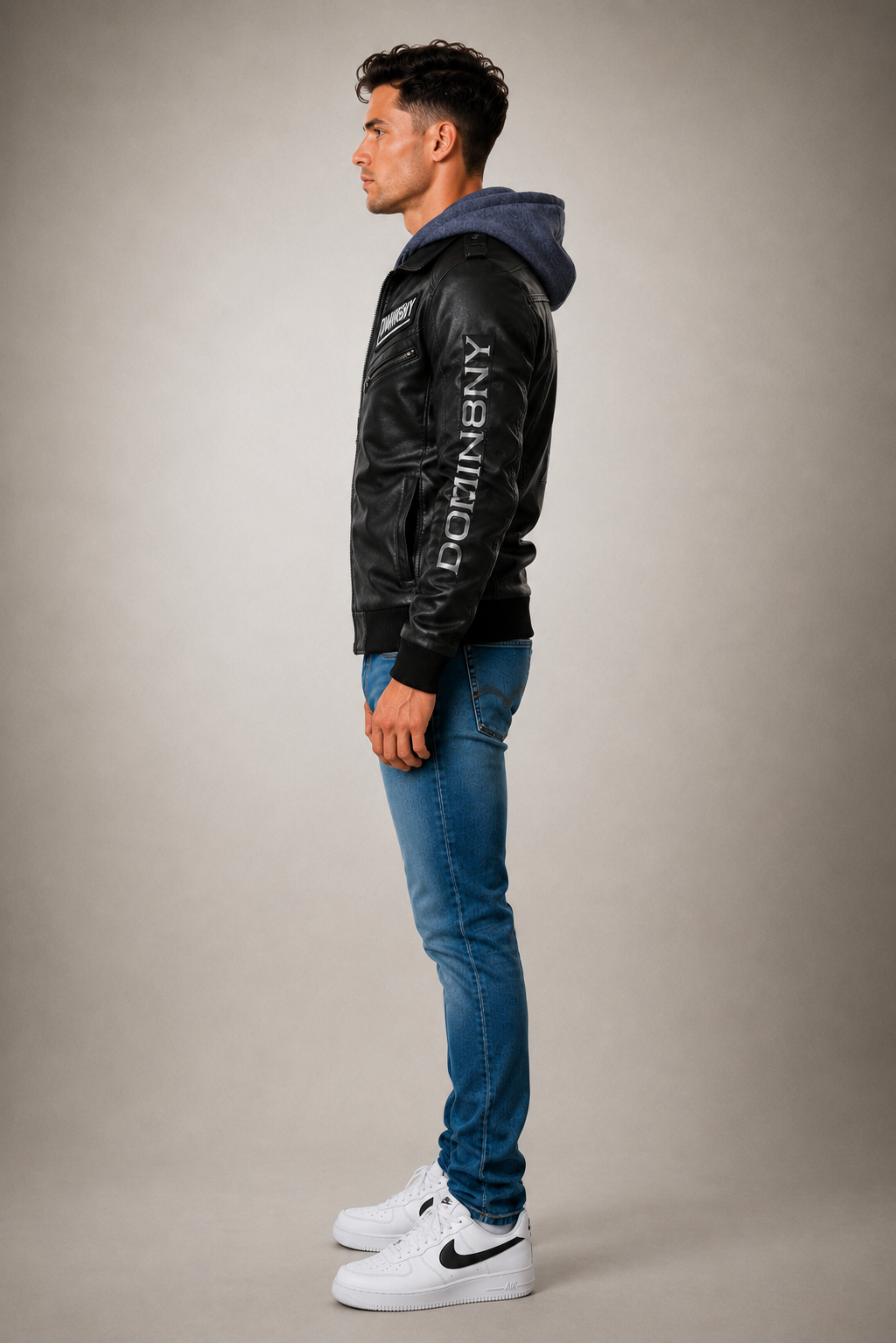 DOMIN8NY Men's Hooded Zip-Up Jacket