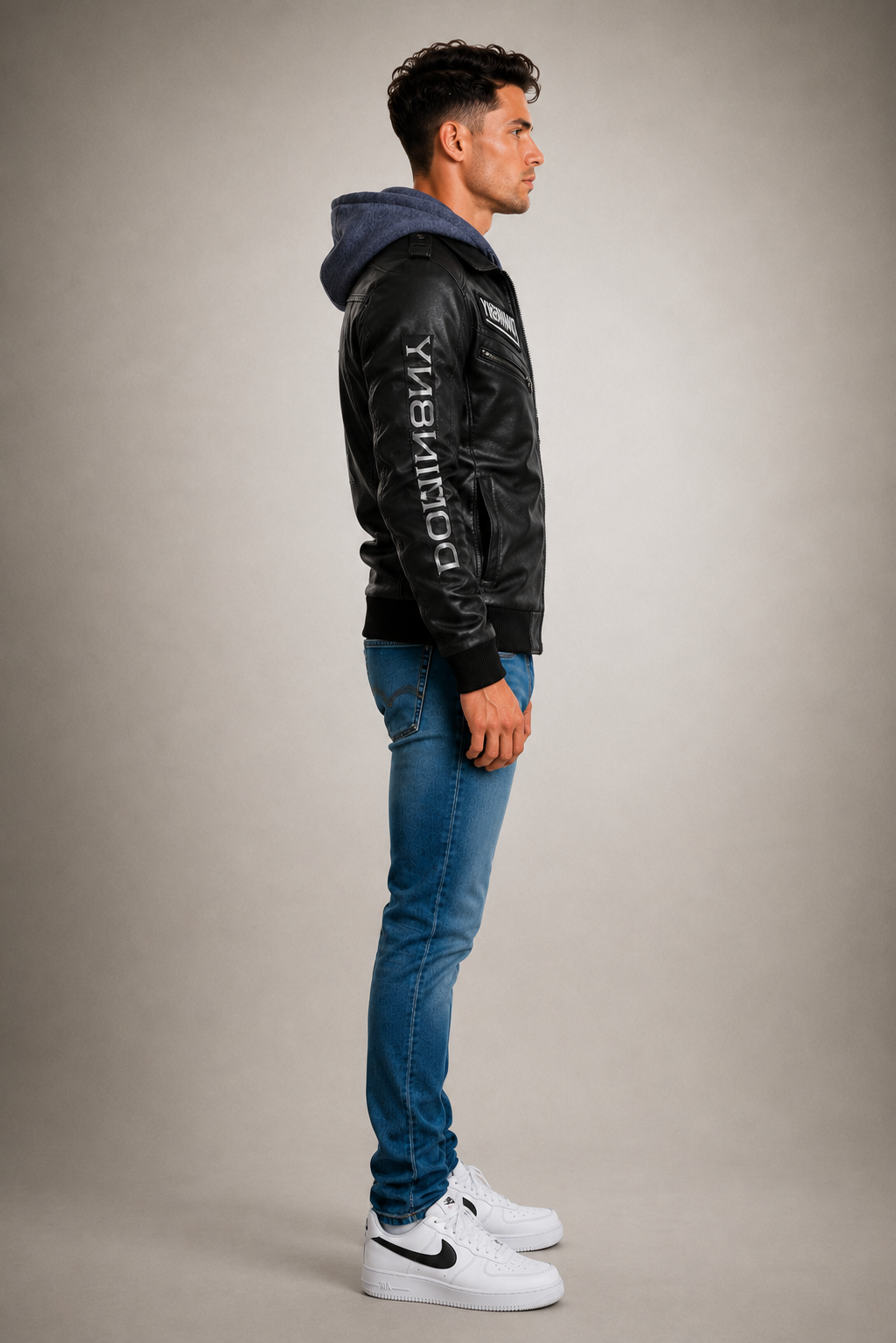 DOMIN8NY Men's Hooded Zip-Up Jacket