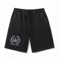 Model wearing the black DOMIN8NY Crown vintage-wash shorts, video preview