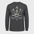 Model wearing the black DOMIN8NY Crown long-sleeve T-shirt, video preview