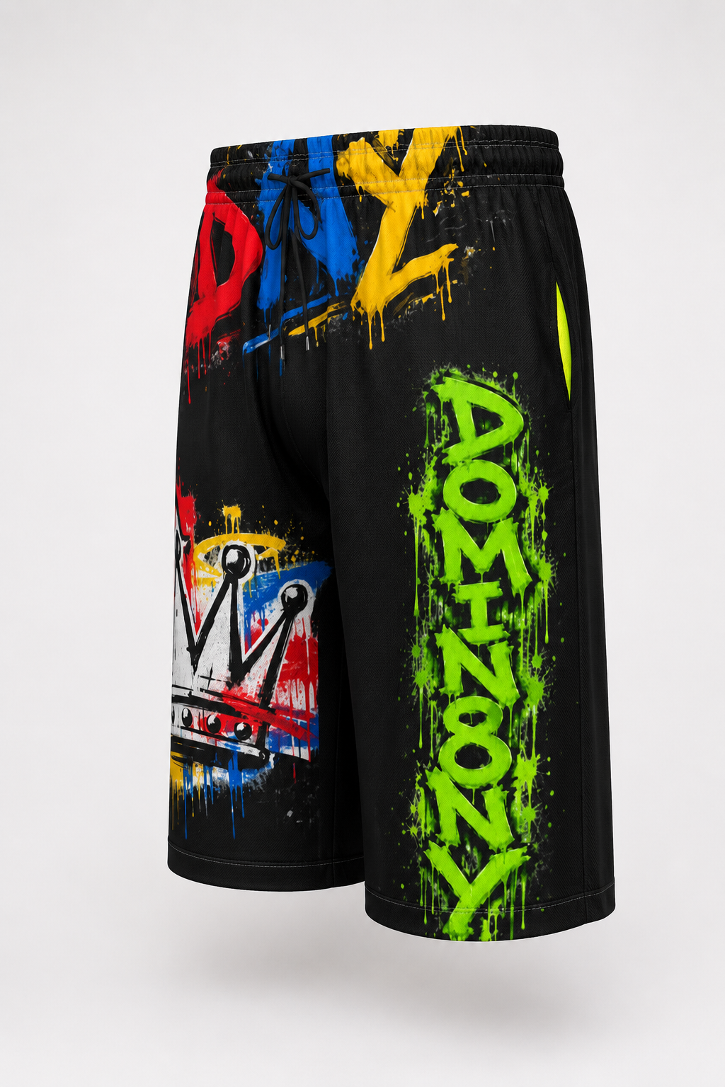 DOMIN8NY Graffiti Crown Over-the-Knee Shorts