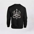 Model wearing the black DOMIN8NY Crown graphic sweatshirt, video preview