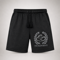 Model wearing the black DOMIN8NY Dragon casual shorts, video preview