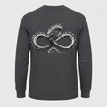 Model wearing the black DOMIN8NY Dragon long-sleeve T-shirt, video preview