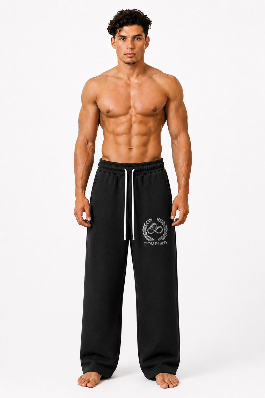 DOMIN8NY Dragon straight-leg pants, drawstring detail view