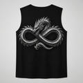 Model wearing the black DOMIN8NY Dragon graphic tank top, video preview