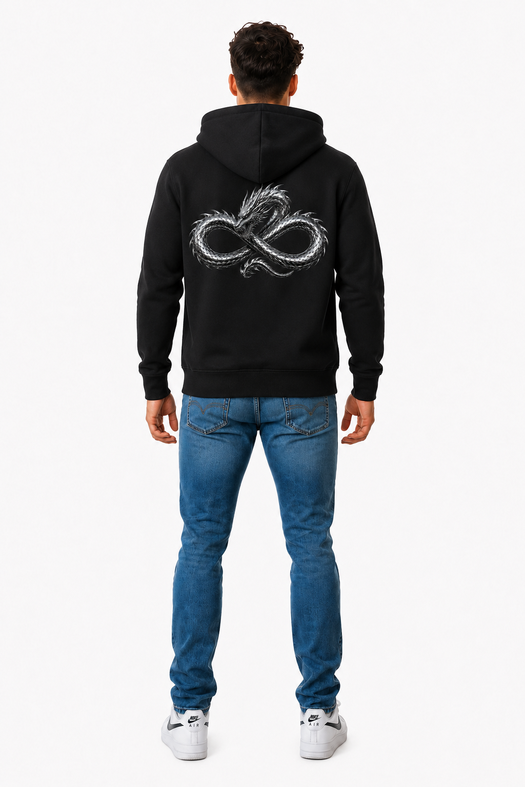 DOMIN8NY Dragon graphic zip-up hoodie, lifestyle view