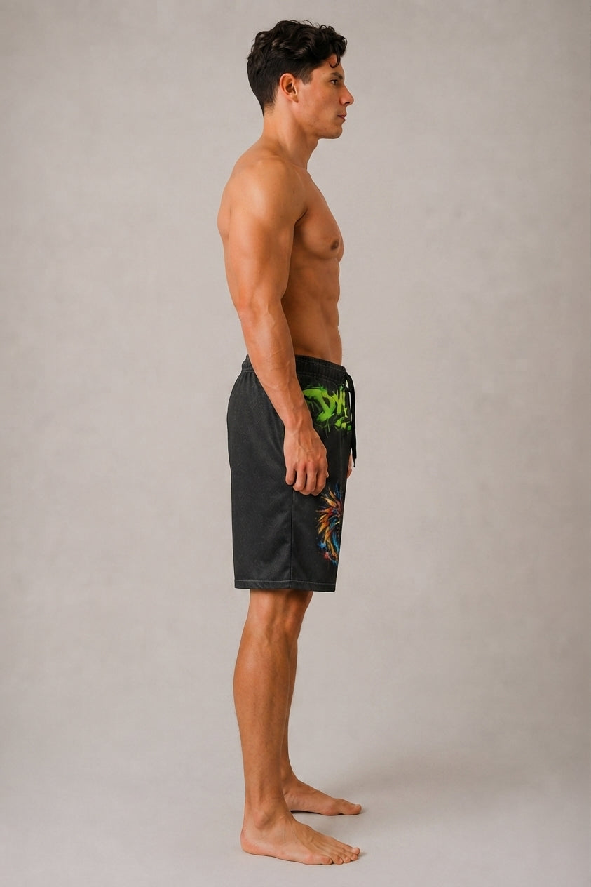 DOMIN8NY Graffiti Dragon Over-the-Knee Shorts