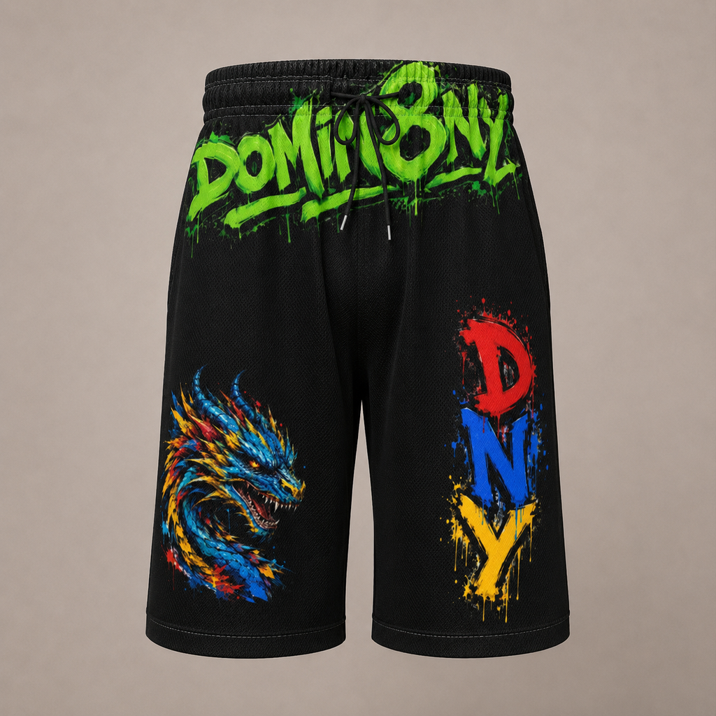 DOMIN8NY Graffiti Dragon Over-the-Knee Shorts — product image 2