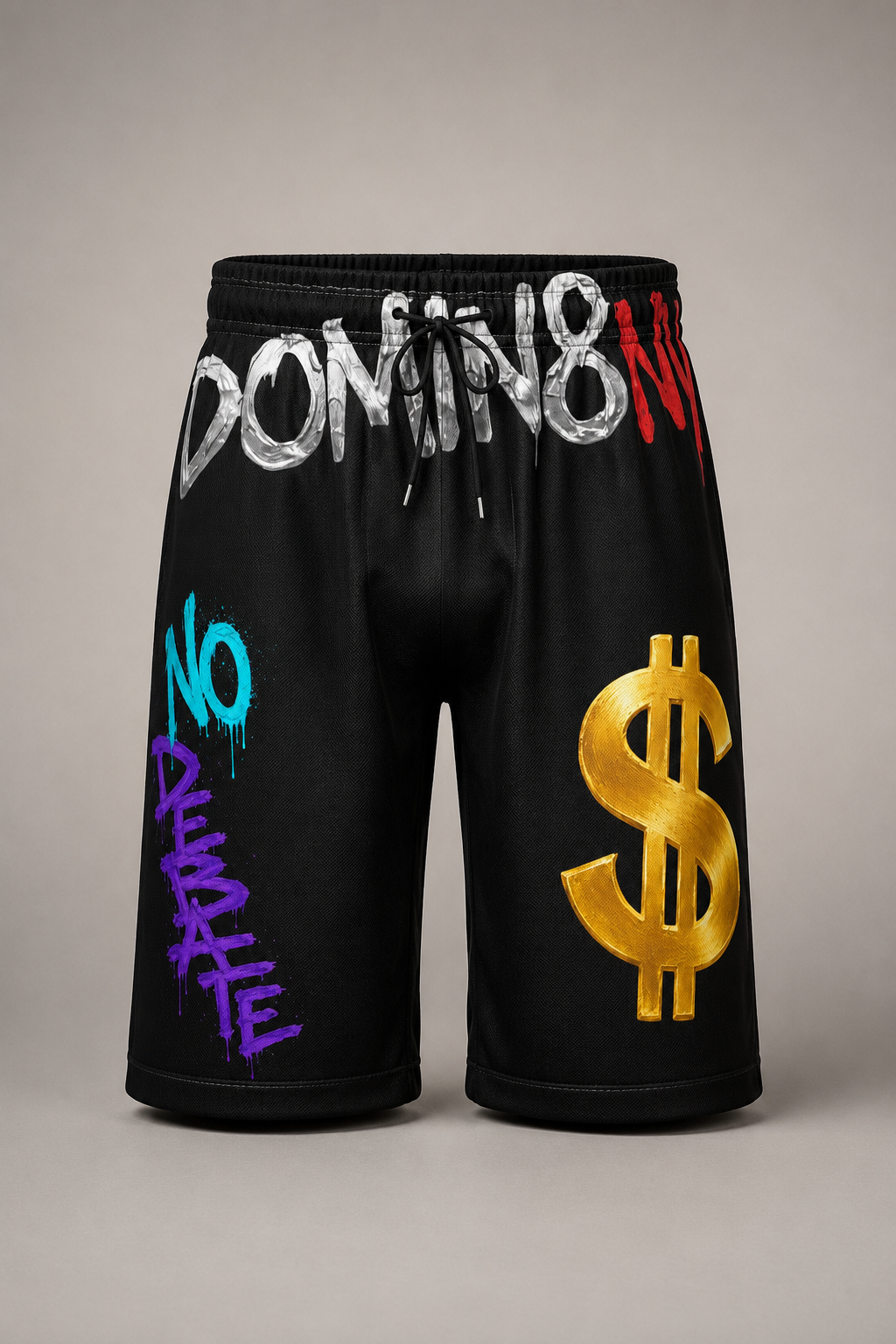 DOMIN8NY Graffiti Dollar Sign Over-the-Knee Shorts