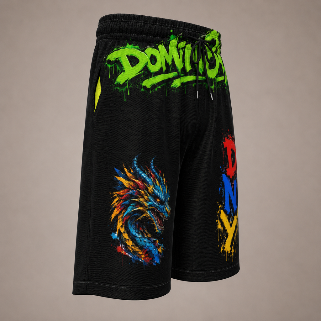 DOMIN8NY Graffiti Dragon Over-the-Knee Shorts