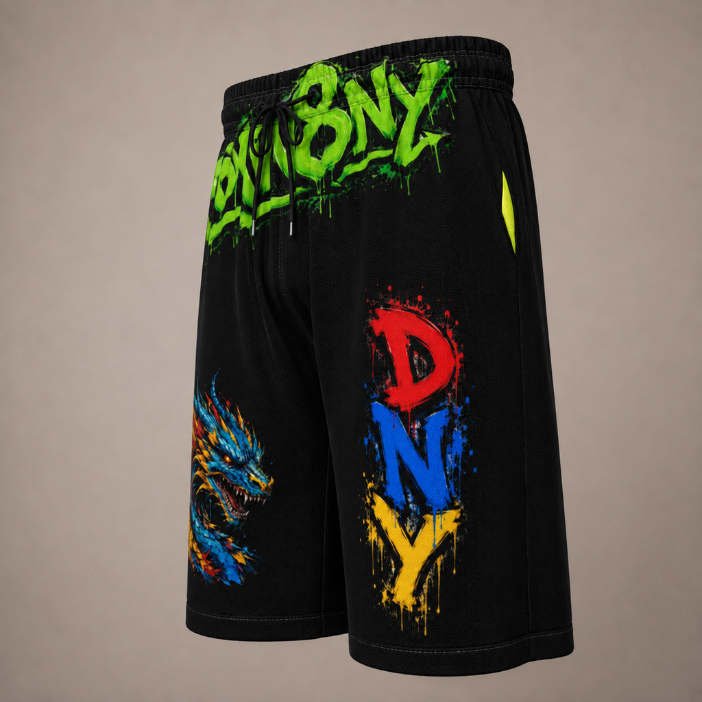 DOMIN8NY Graffiti Dragon Over-the-Knee Shorts