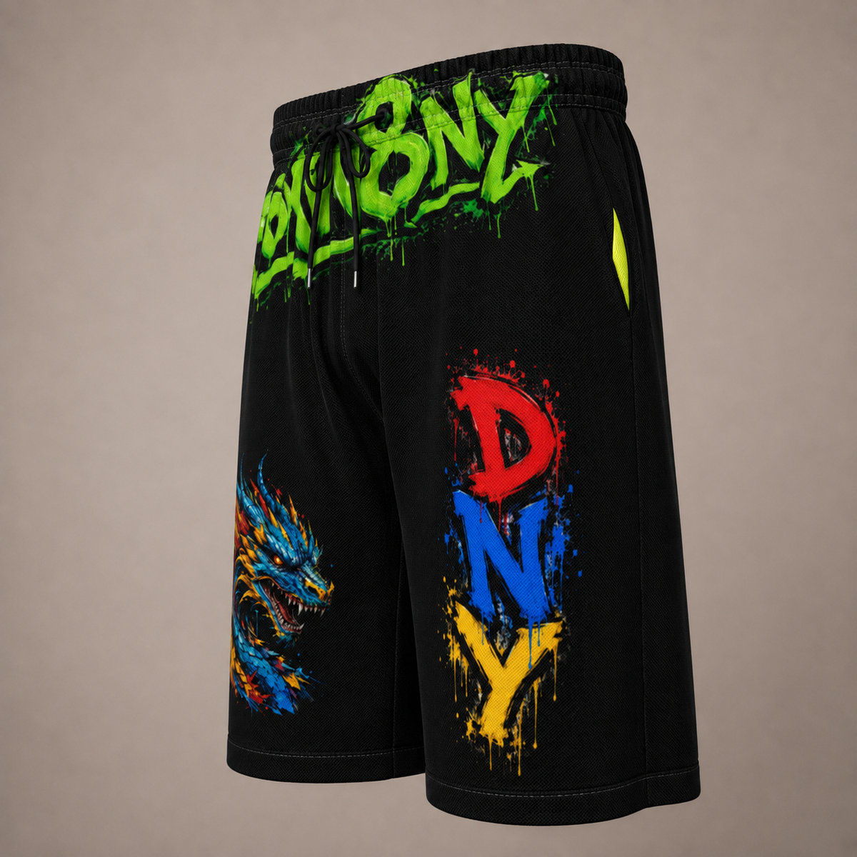 DOMIN8NY Graffiti Dragon Over-the-Knee Shorts
