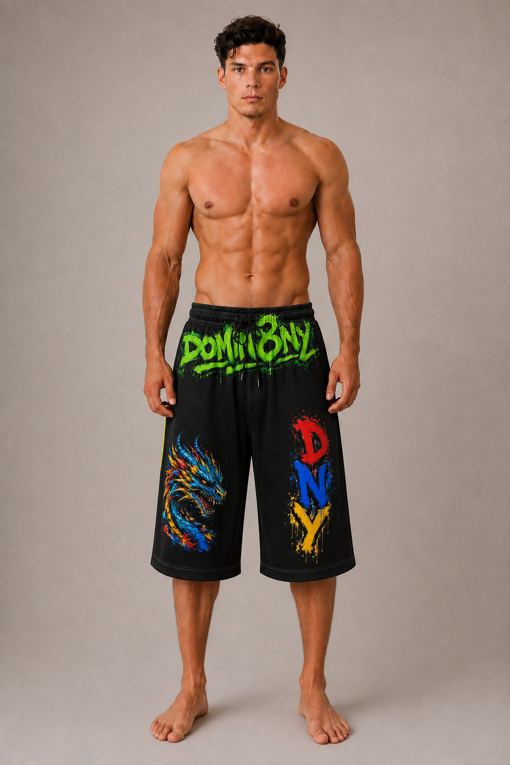 DOMIN8NY Graffiti Dragon Over-the-Knee Shorts — product image 8