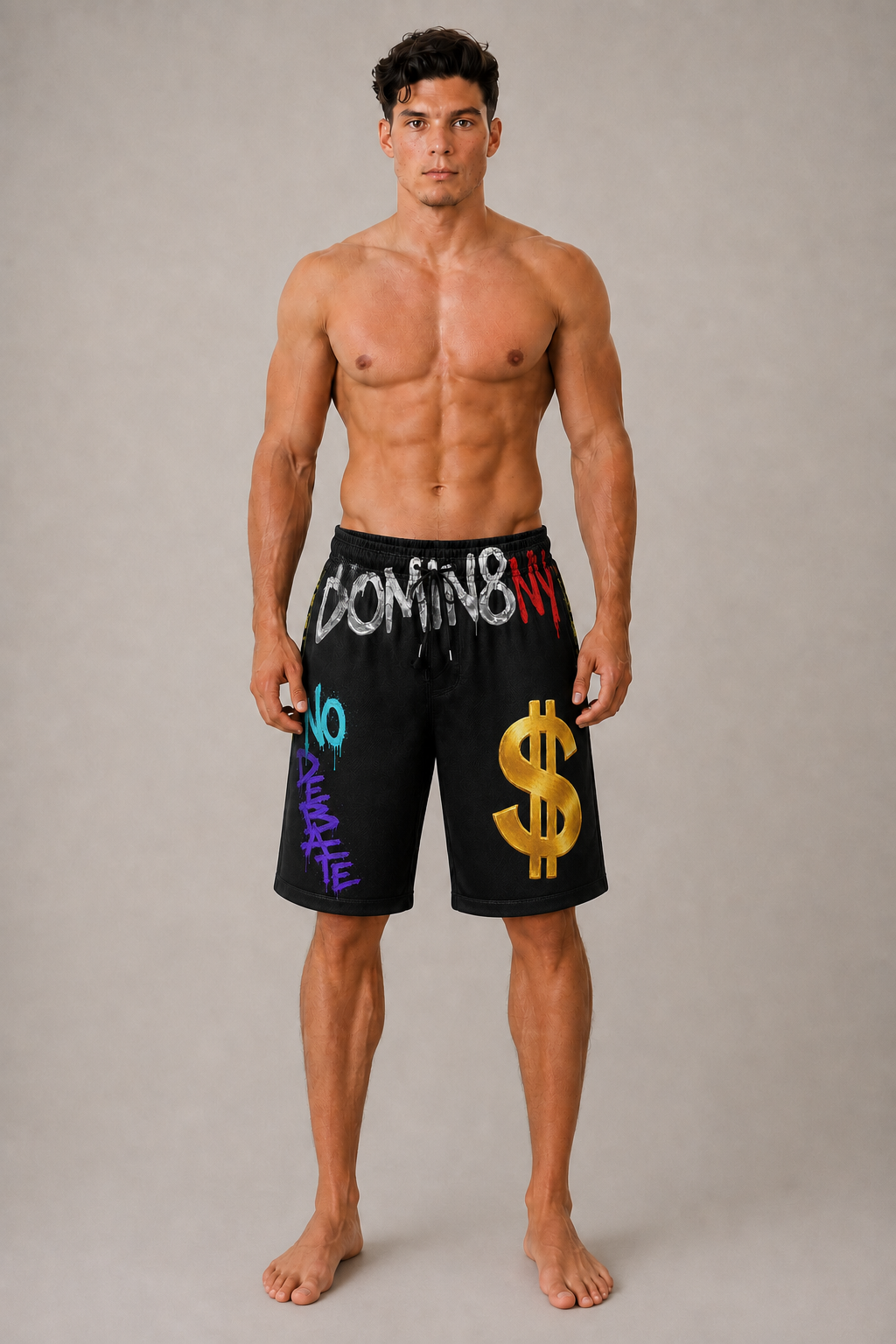 DOMIN8NY Graffiti Dollar Sign Over-the-Knee Shorts — product image 7