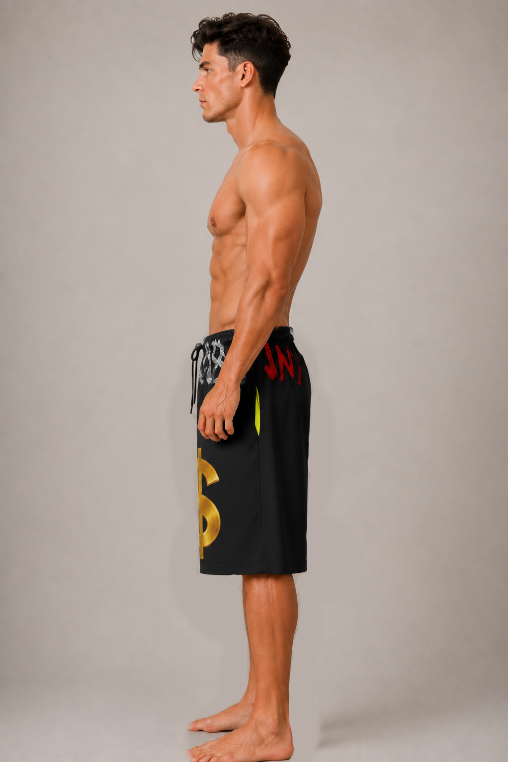DOMIN8NY Graffiti Dollar Sign Over-the-Knee Shorts