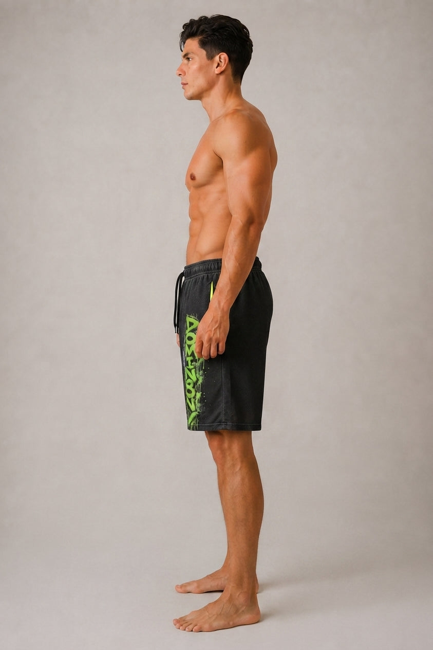 DOMIN8NY Graffiti Lion Over-the-Knee Shorts