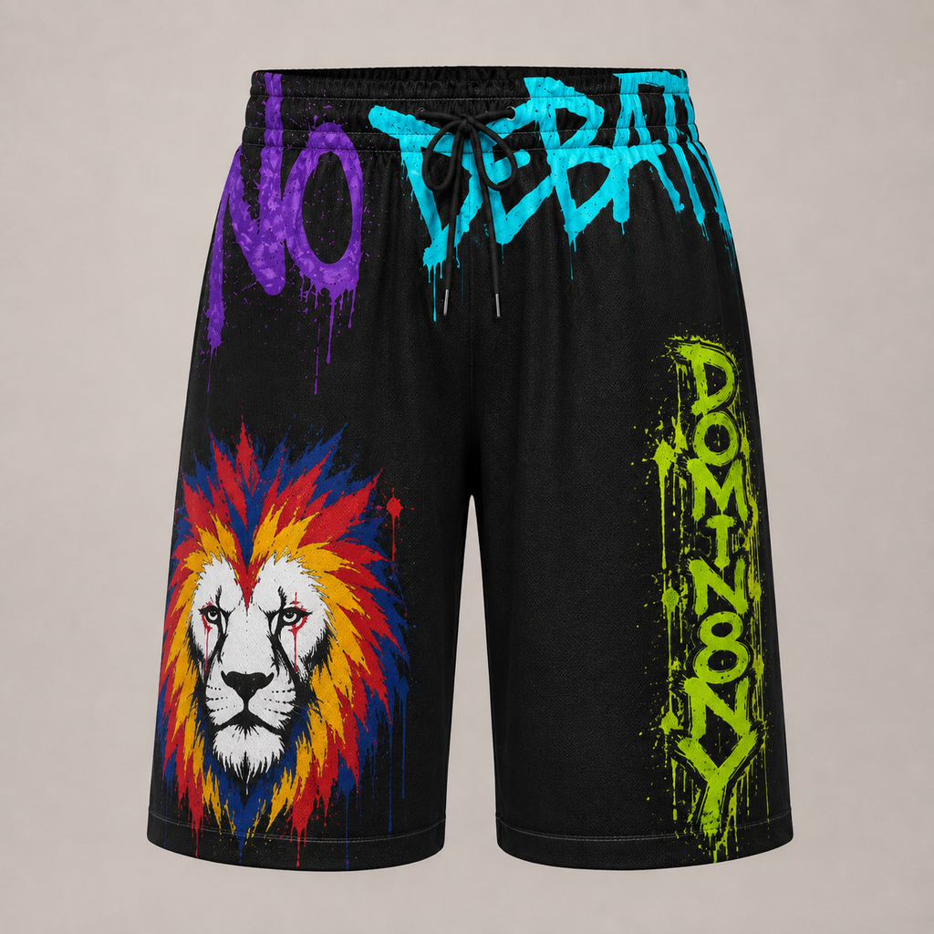 DOMIN8NY Graffiti Lion Over-the-Knee Shorts — product image 2