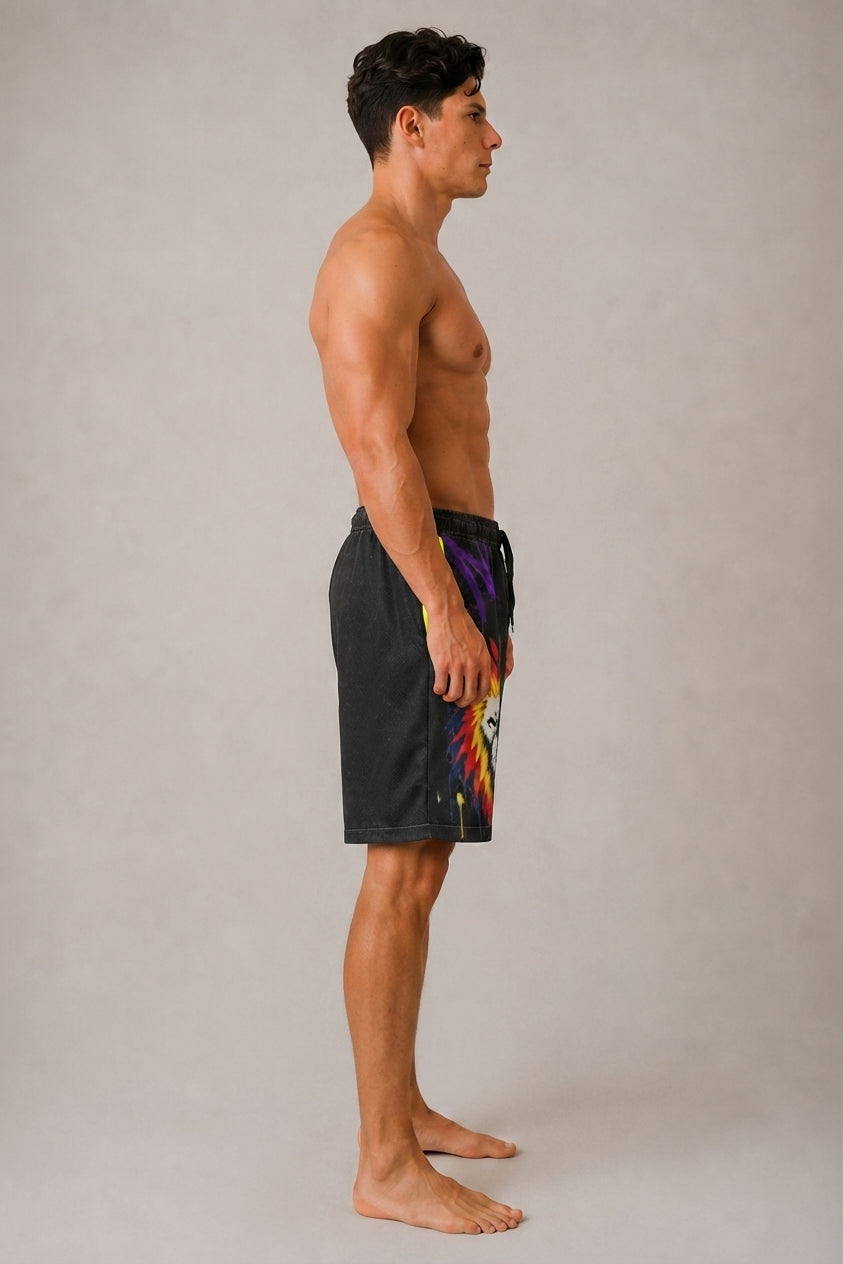 DOMIN8NY Graffiti Lion Over-the-Knee Shorts
