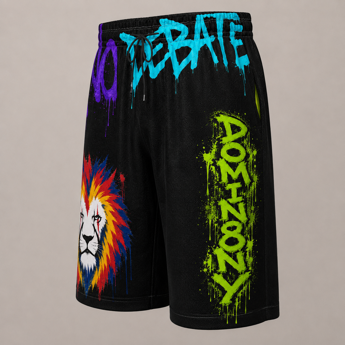 DOMIN8NY Graffiti Lion Over-the-Knee Shorts