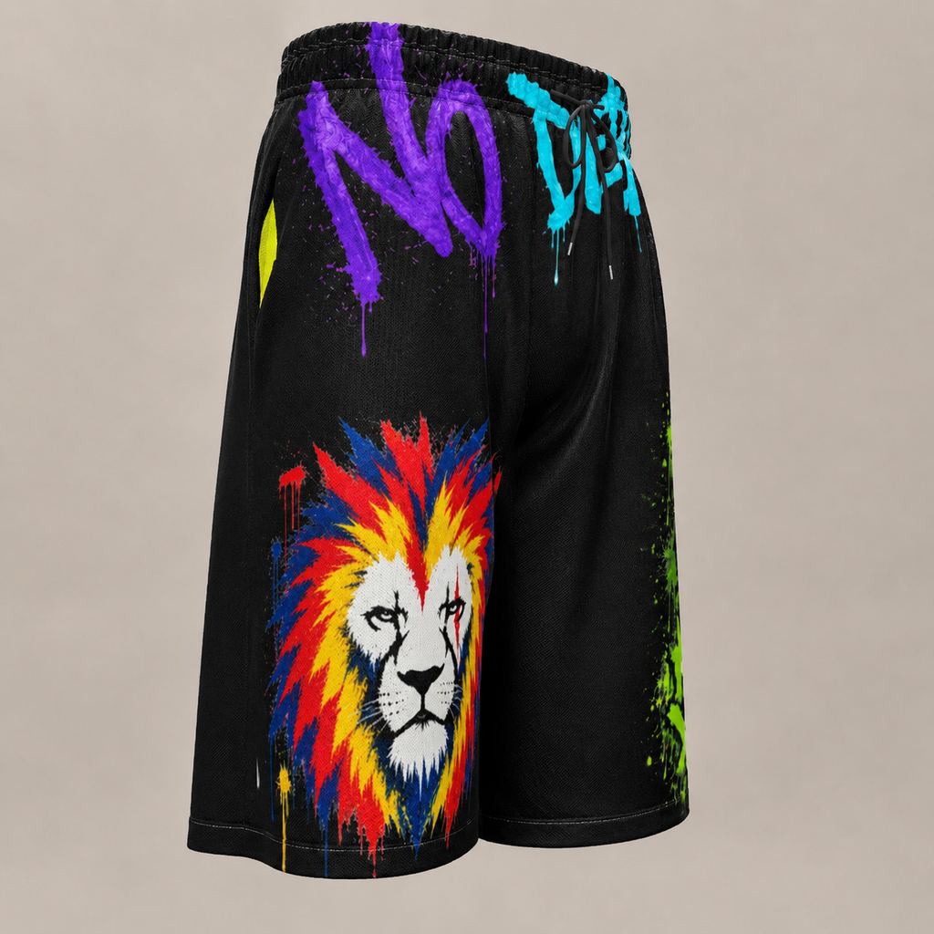 DOMIN8NY Graffiti Lion Over-the-Knee Shorts