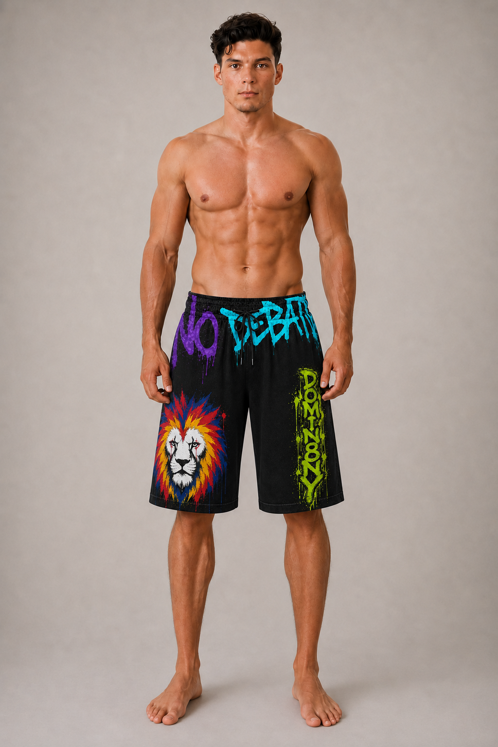 DOMIN8NY Graffiti Lion Over-the-Knee Shorts — product image 8