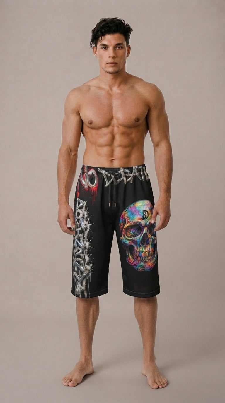 DOMIN8NY Graffiti Skull Over-the-Knee Shorts — product image 10
