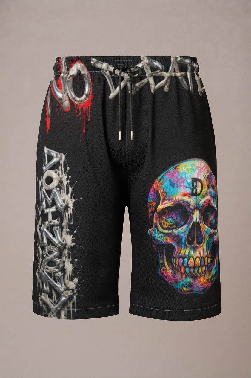 DOMIN8NY Graffiti Skull Over-the-Knee Shorts — product image 2