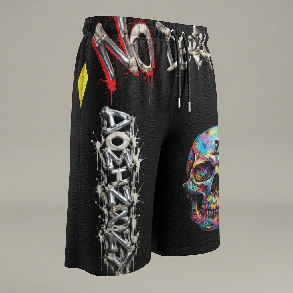 DOMIN8NY Graffiti Skull Over-the-Knee Shorts