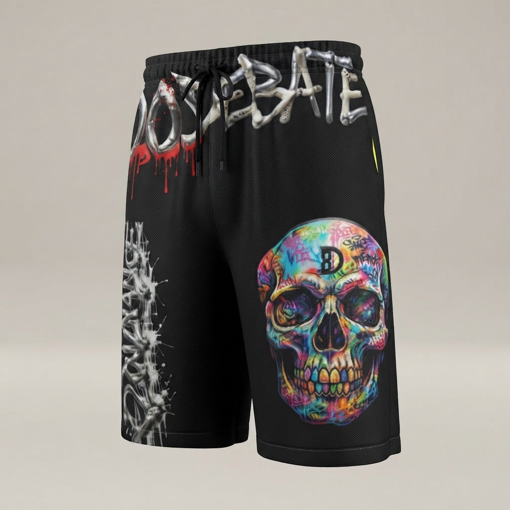 DOMIN8NY Graffiti Skull Over-the-Knee Shorts