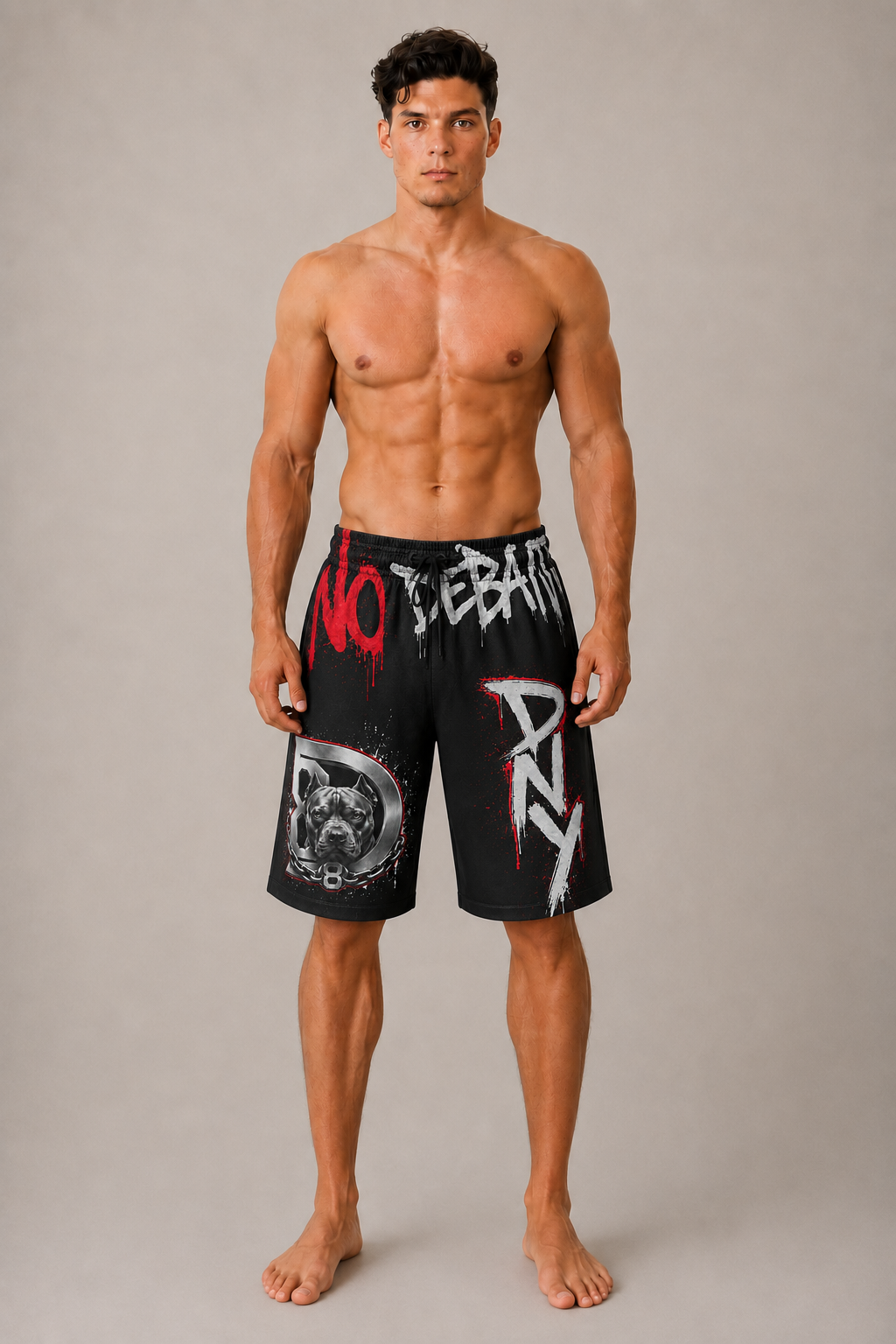 DOMIN8NY Graffiti Pitbull Over-the-Knee Shorts