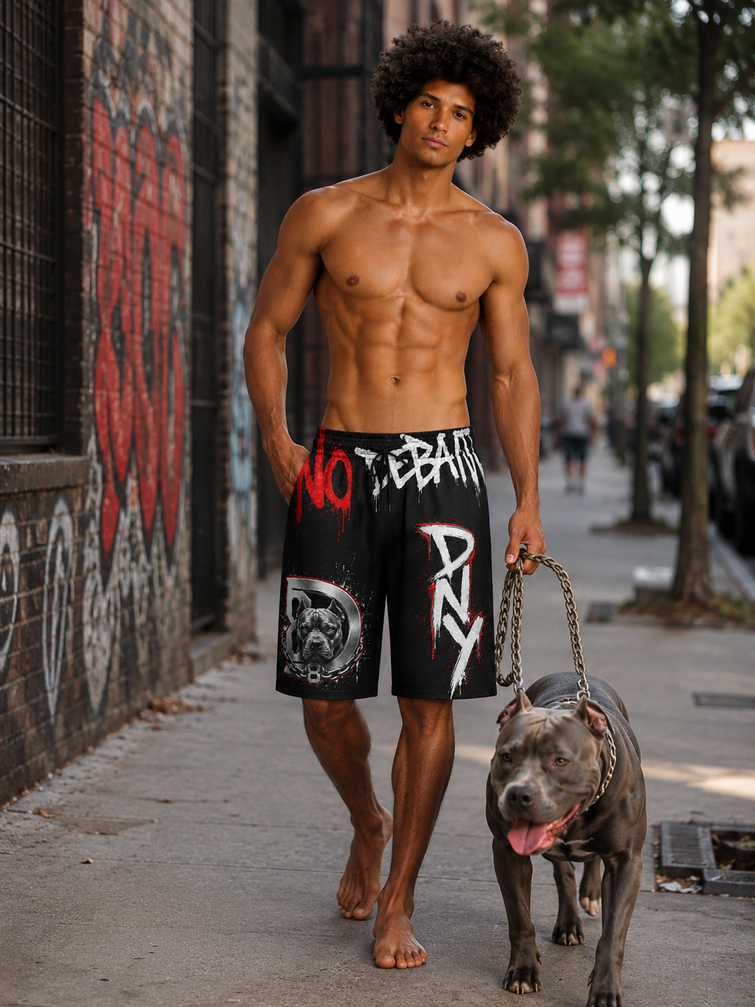 DOMIN8NY Graffiti Pitbull Over-the-Knee Shorts