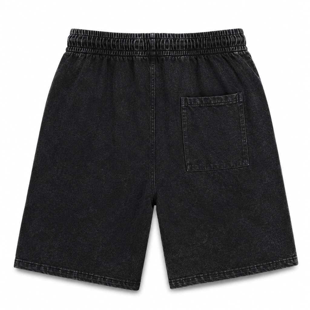 DOMIN8NY Lion vintage-wash shorts, graphic detail view