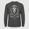 Model wearing the black DOMIN8NY Lion long-sleeve T-shirt, video preview