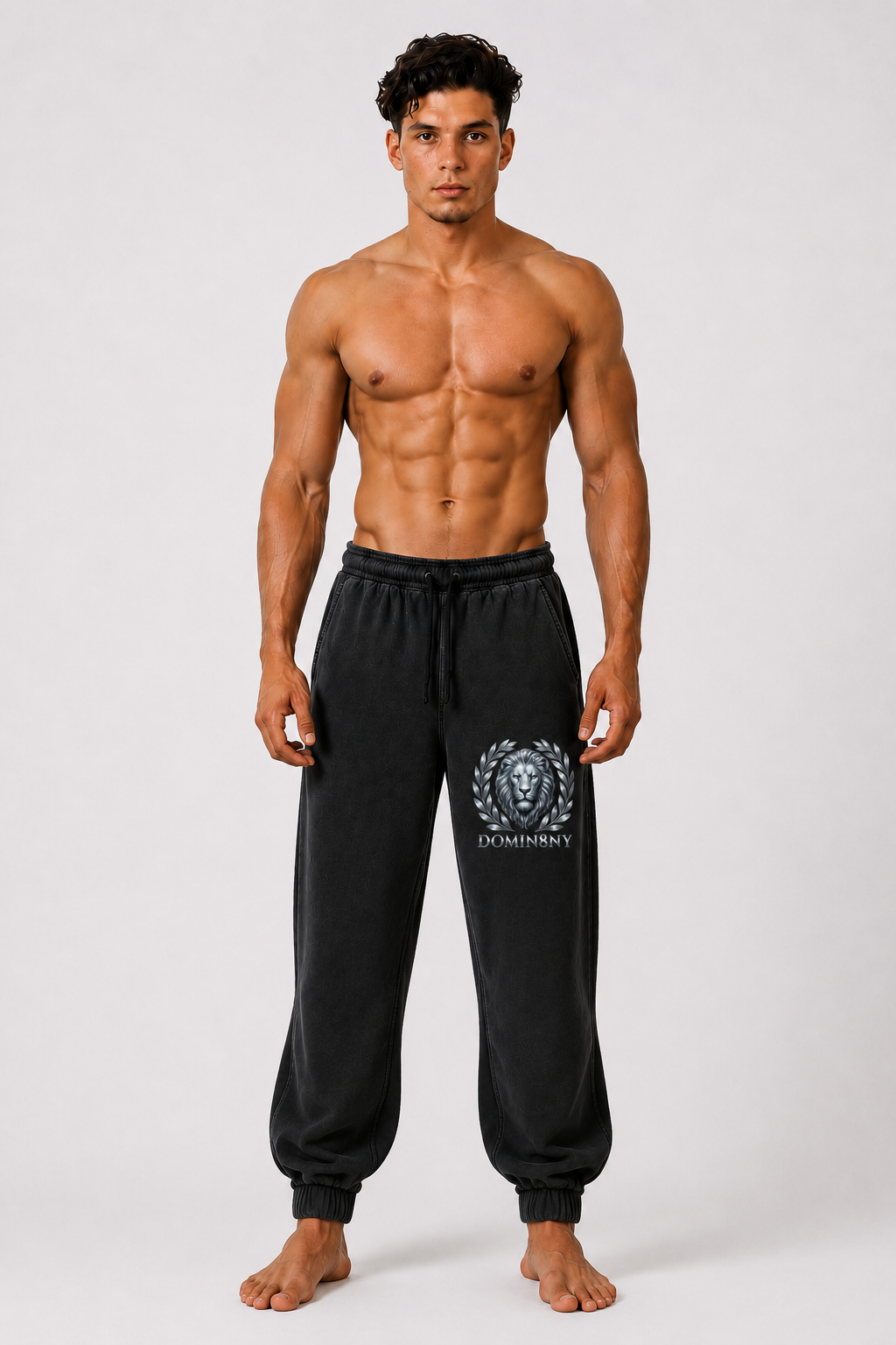 DOMIN8NY Lion fleece sweatpants, lifestyle view