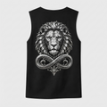 Model wearing the black DOMIN8NY Lion graphic tank top, video preview