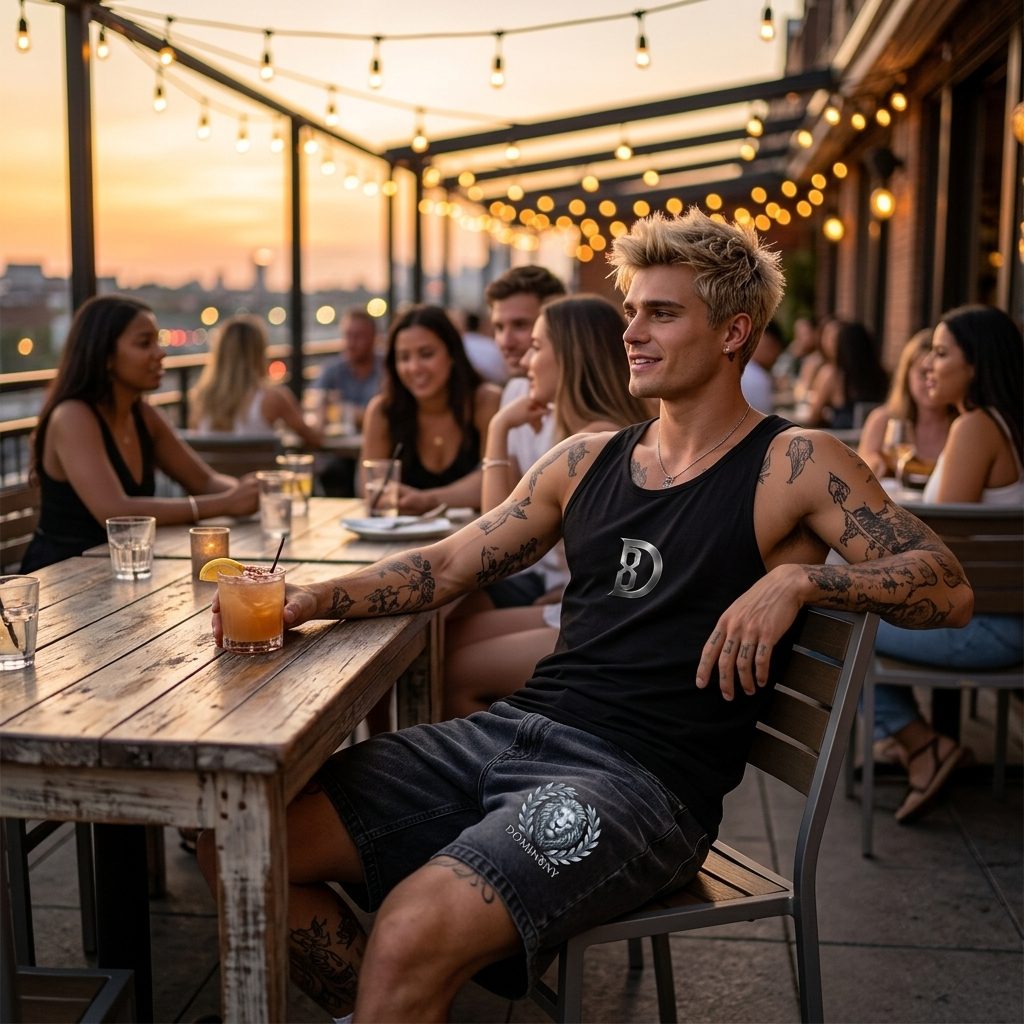 DOMIN8NY Lion Vintage-Wash Drawstring Shorts