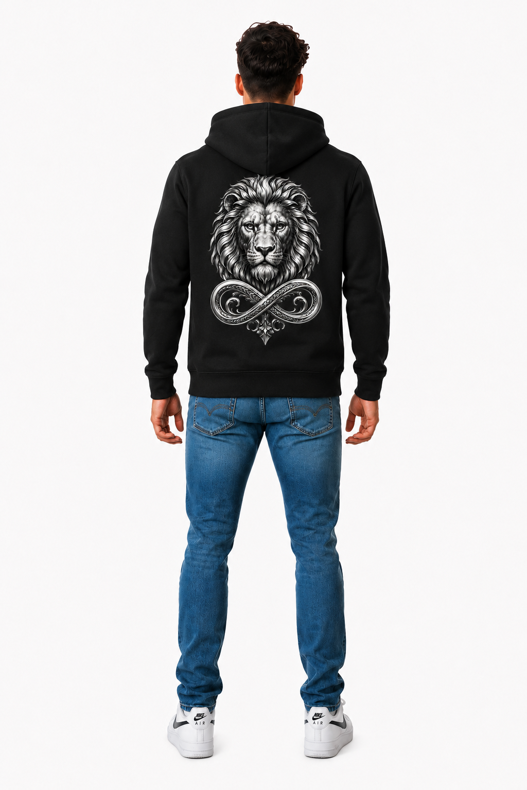 DOMIN8NY Lion graphic zip-up hoodie, lifestyle view