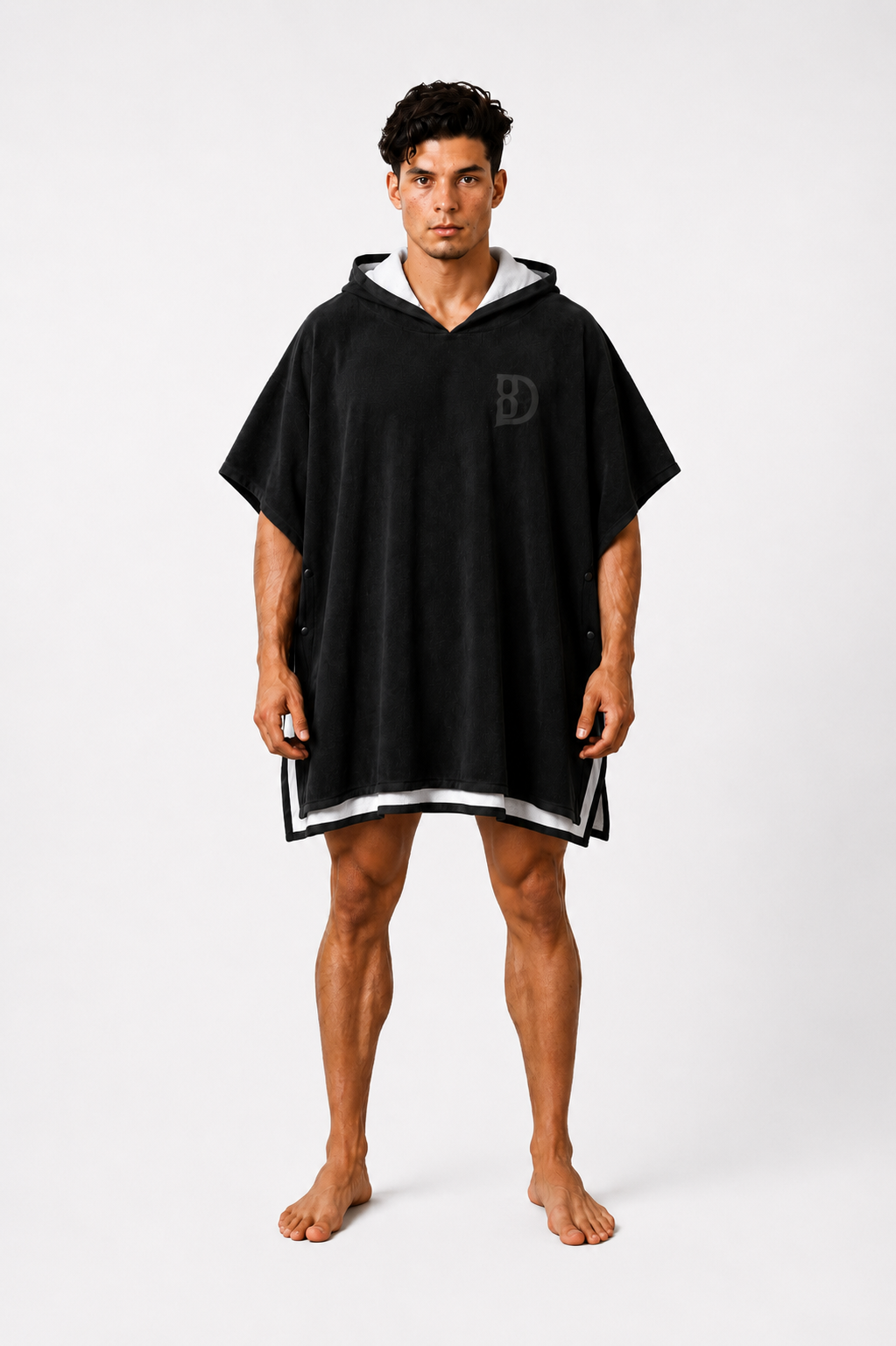 DOMIN8NY hooded towel poncho, side snap detail