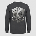 Model wearing the black DOMIN8NY Royal Flush long-sleeve T-shirt, video preview