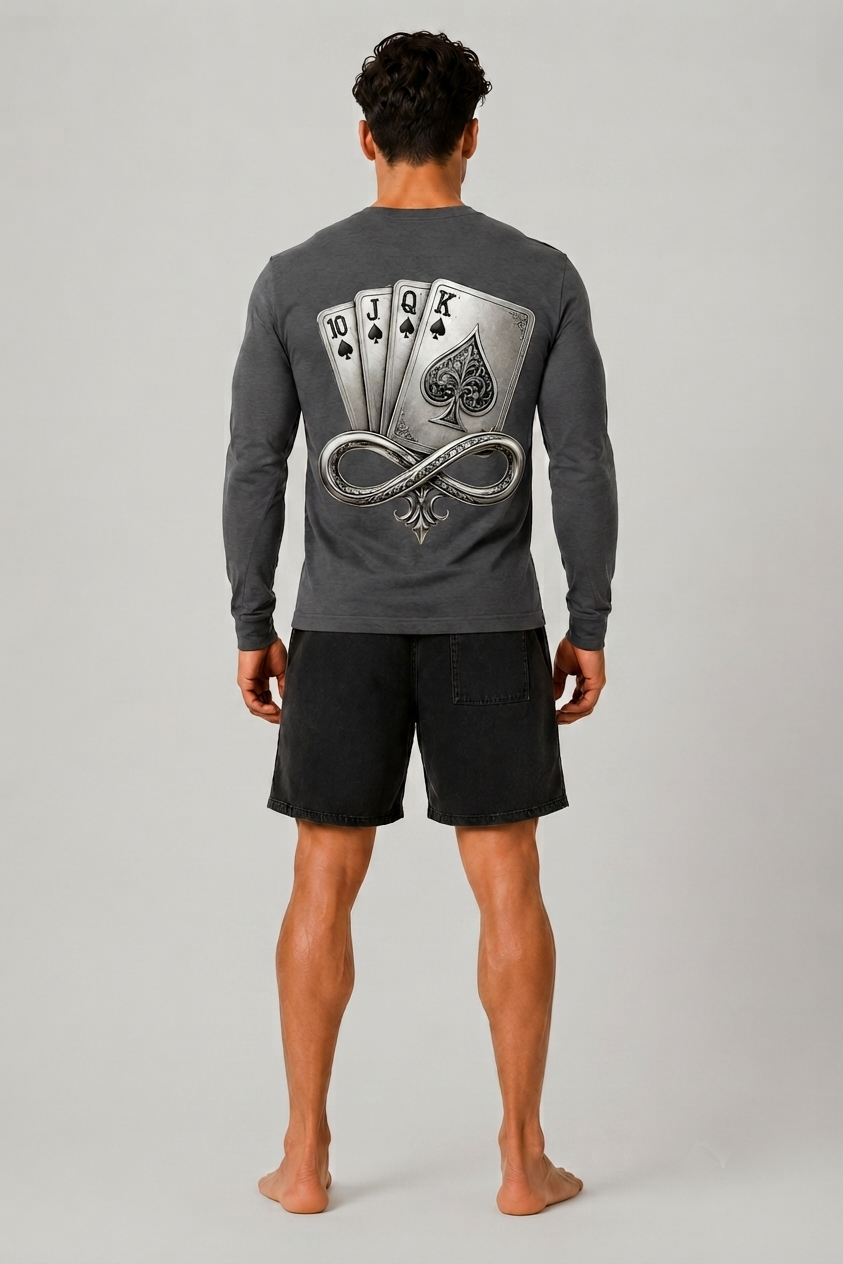 DOMIN8NY Royal Flush graphic long-sleeve T-shirt, lifestyle view