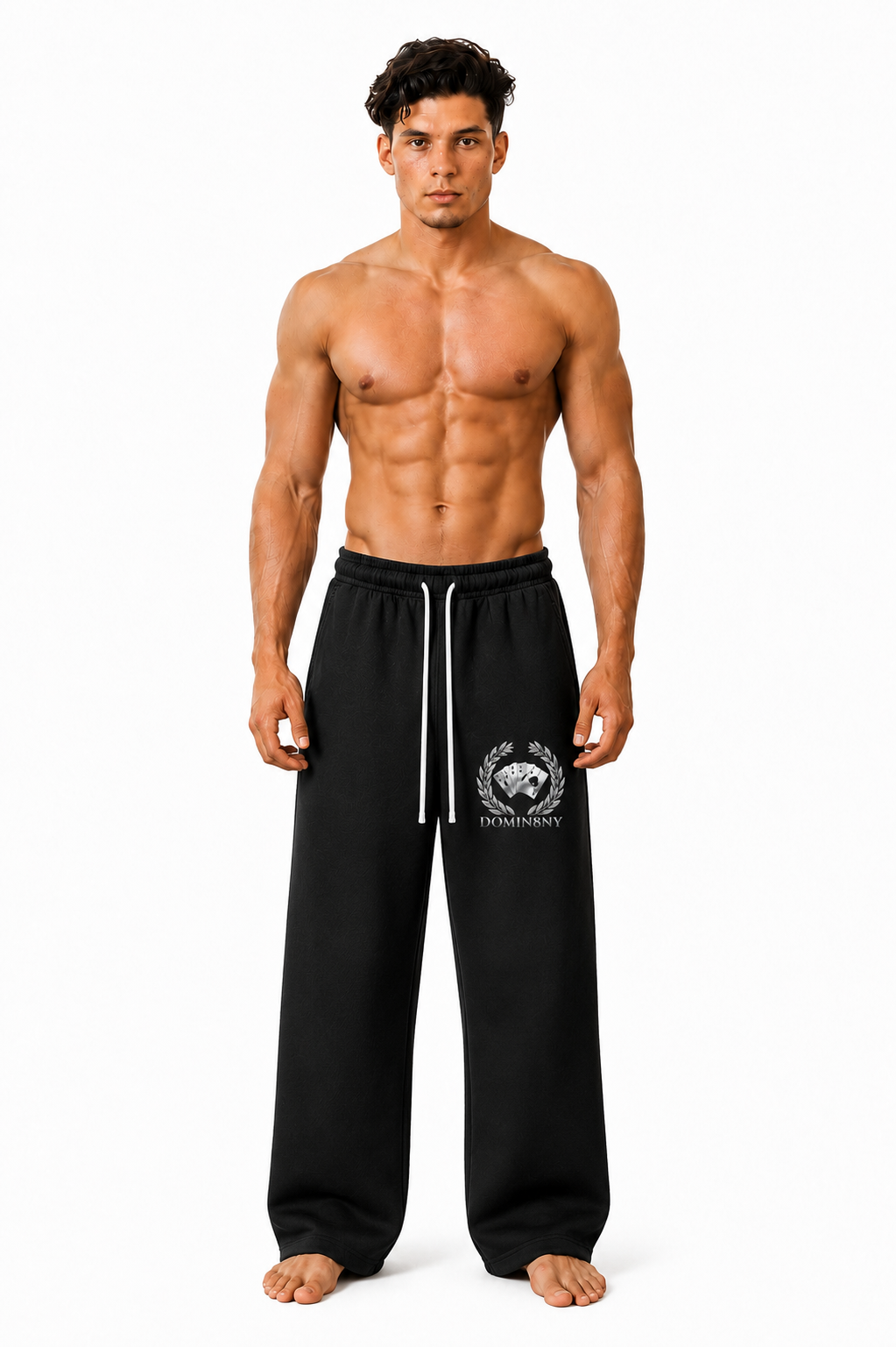 DOMIN8NY Royal Flush straight-leg pants, drawstring detail view