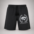 Model wearing the black DOMIN8NY Royal Flush casual shorts, video preview