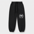 Model wearing the black DOMIN8NY Royal Flush fleece sweatpants, video preview