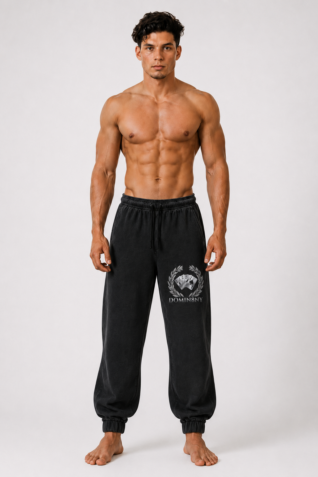 DOMIN8NY Royal Flush fleece sweatpants, lifestyle view